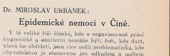 Urbáneks Fachartikel ‚Epidemické nemoci v Číně‘, Časopis lékařů českých 1920, Kopf