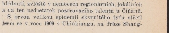 Zitat aus Urbáneks Artikel 1920 über die Fleckfieber-Epidemie in Chinkiang 1909