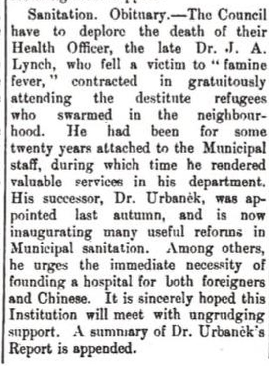 North China Herald, 14.02.1908: Urbanek fordert die Gründung eines Spitals in Chinkiang